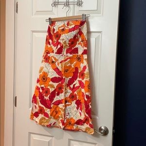 Strapless flower knee length dress